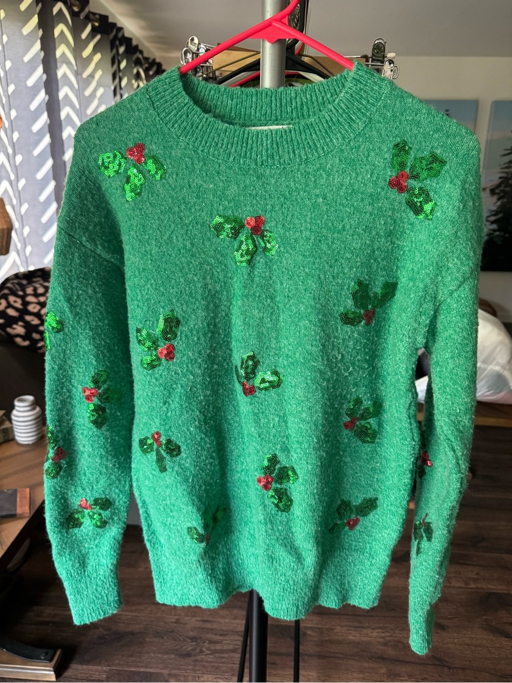Staccato Green Sequin Holly Crewneck Sweater